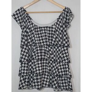 Ronnie Salloway Houndstooth Ruffle Top – Size Large